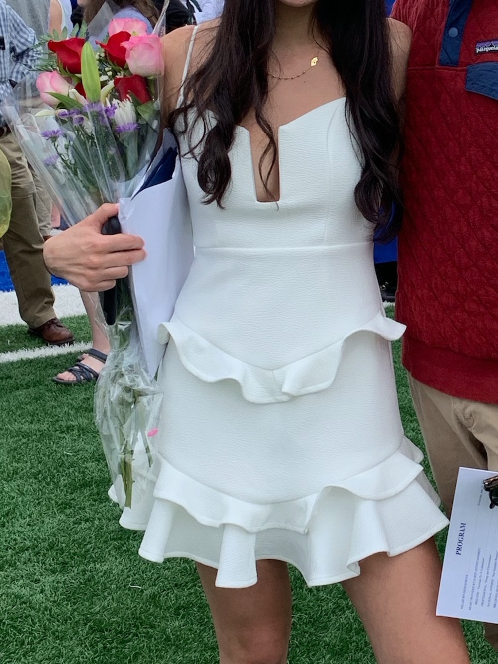 Angel Biba White Ruffled Mini Dress with V-Notch